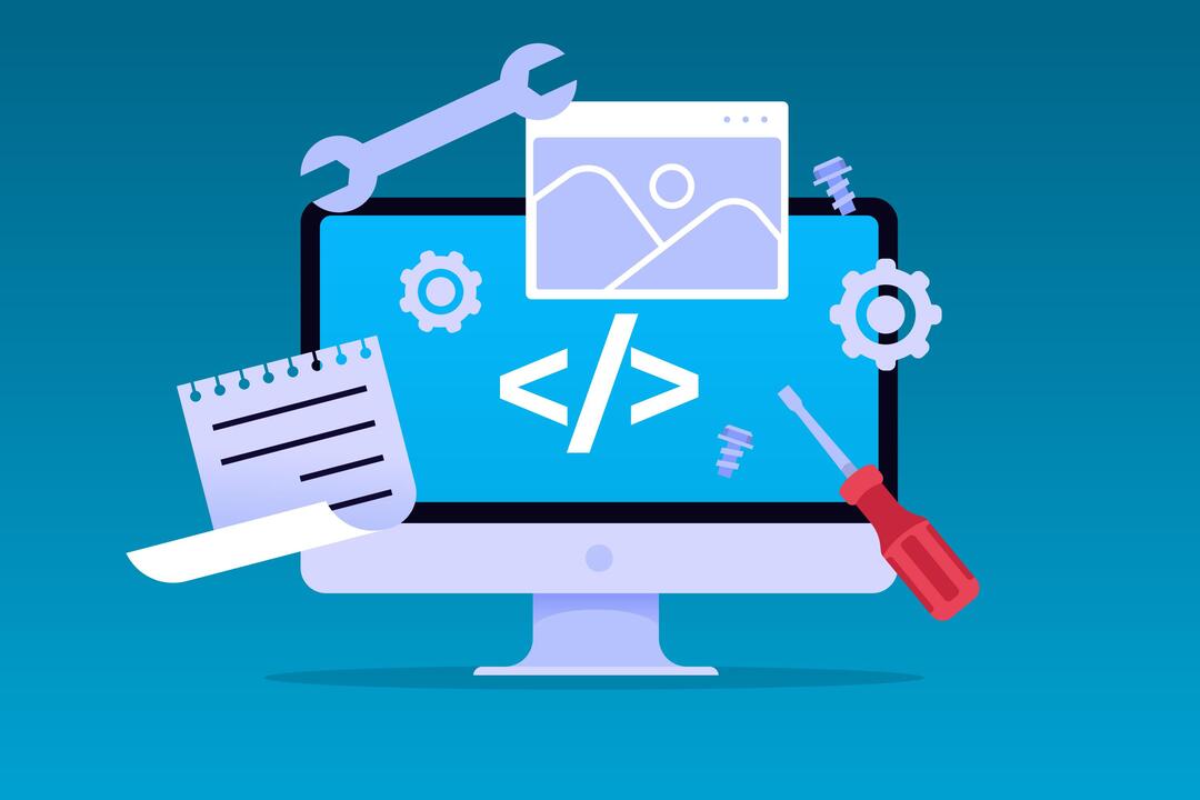 Ilustração de uma tela de computador com configurações que mostram as funcionalidades do CMS.